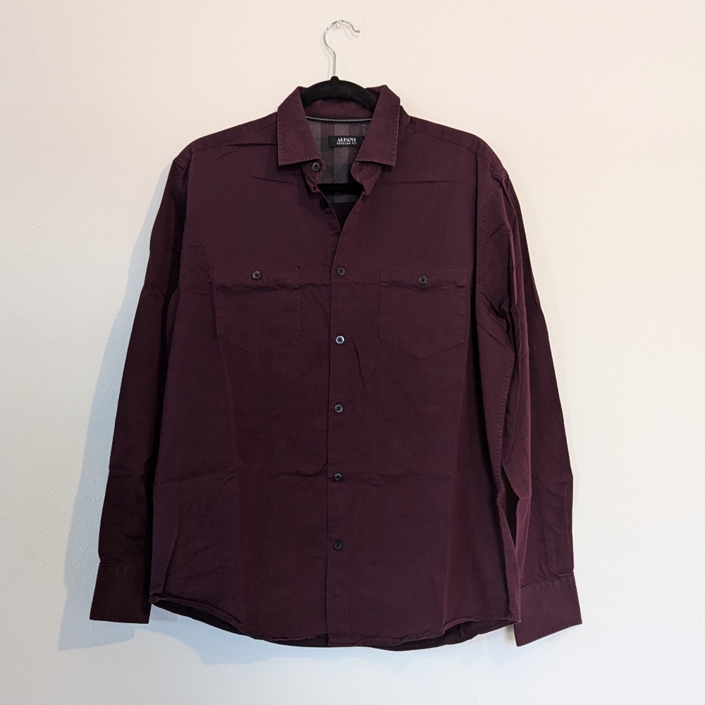 Alfani Burgundy Regular Fit Button Up Size Medium